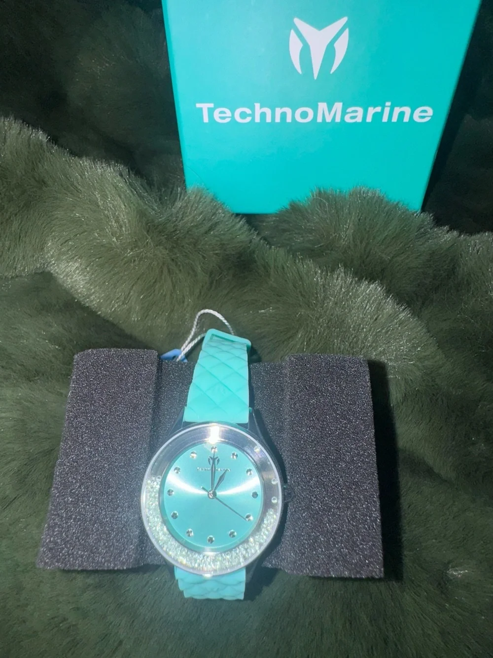 Invicta Technomarine Mint Blue Silicone Strap Crystal Accent Watch